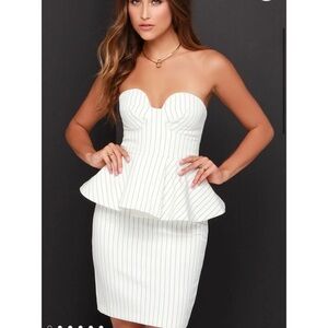 Lulus Finders Keepers Ivory Striped Peplum Dress Sz M $176